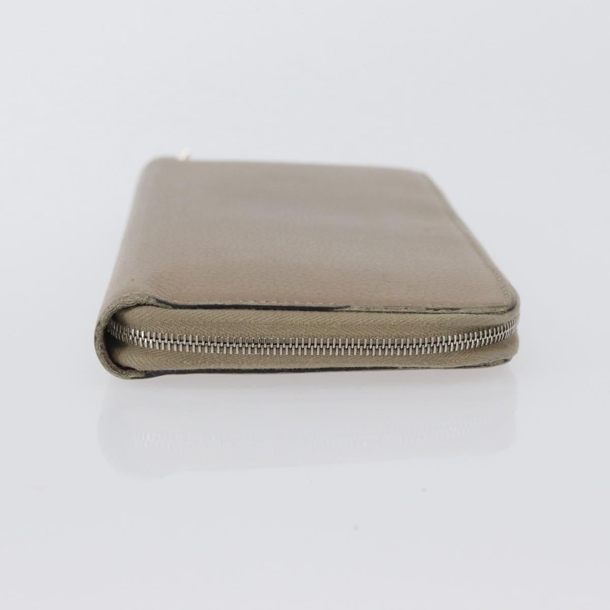 CELINE Long Wallet Leather Beige Silver Auth am10868