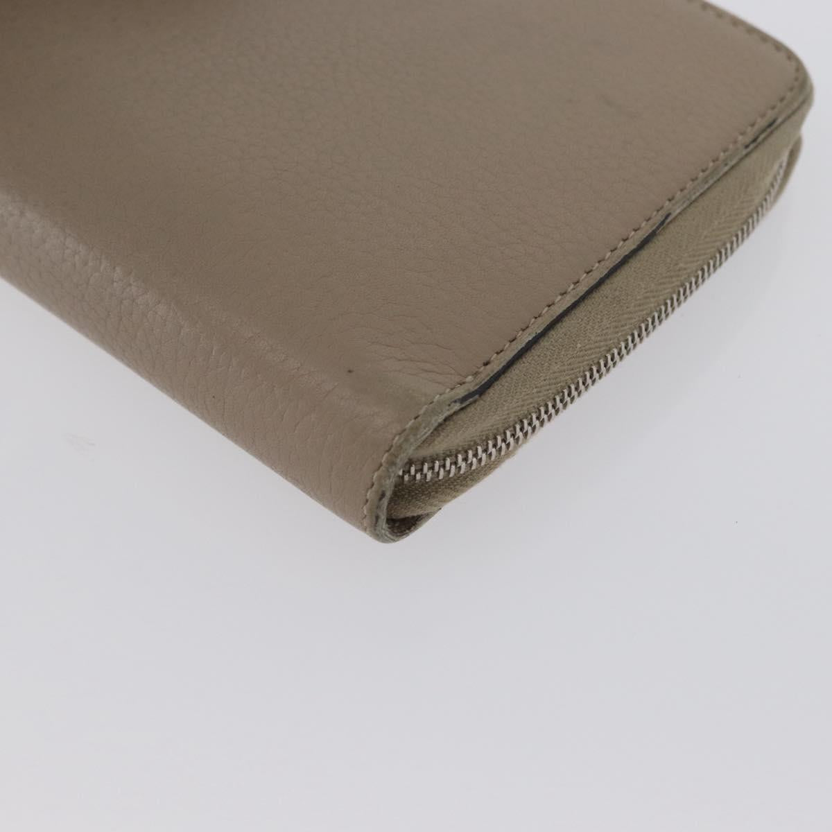 CELINE Long Wallet Leather Beige Silver Auth am10868