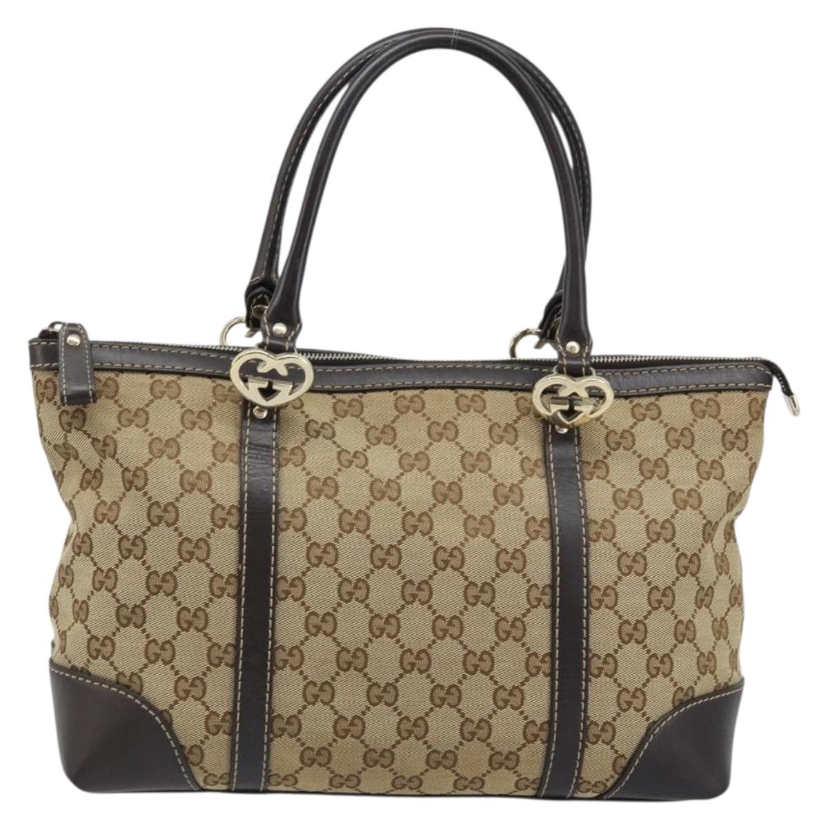 GUCCI GG Canvas Lovely Hand Bag Beige Gold 257069 Auth am10873V