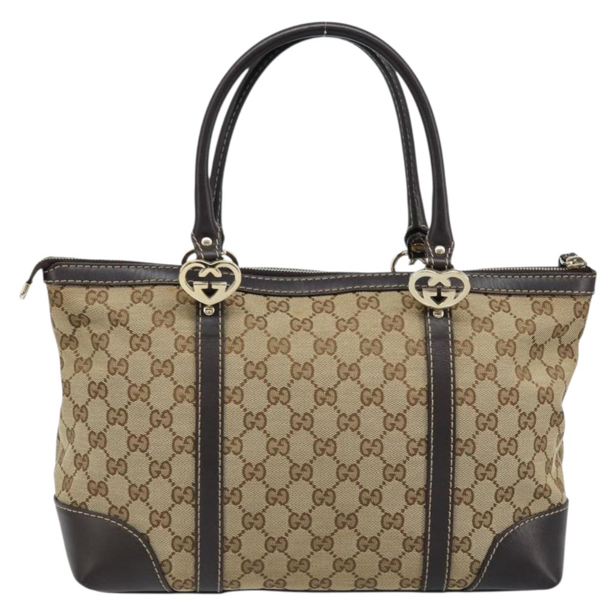 GUCCI GG Canvas Lovely Hand Bag Beige Gold 257069 Auth am10873V