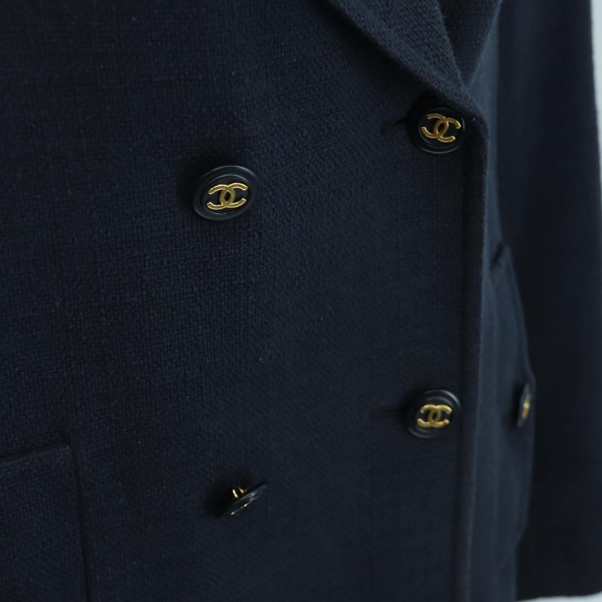 CHANEL Double Breasted jacket Coat cotton Navy CC Auth am10874V