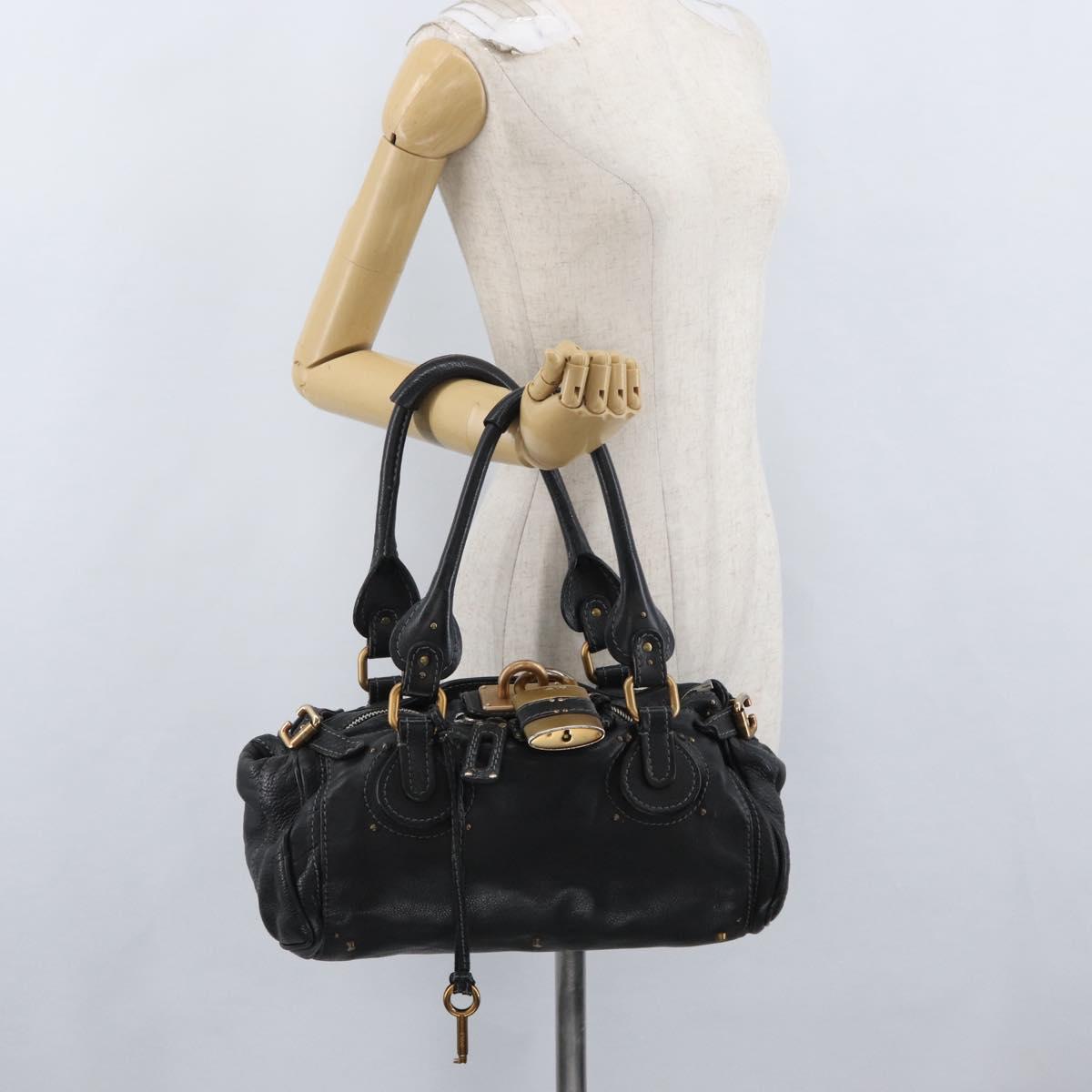 Chloe Paddington Hand Bag Leather Black Gold Silver Auth am10875SAV