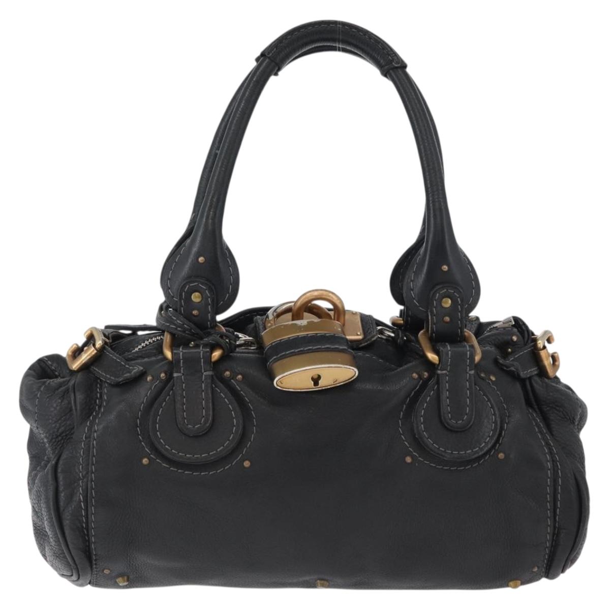 Chloe Paddington Hand Bag Leather Black Gold Silver Auth am10875SAV