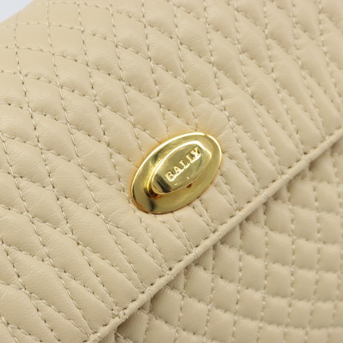 BALLY Chain Shoulder Bag Leather Beige Gold Auth am10887V