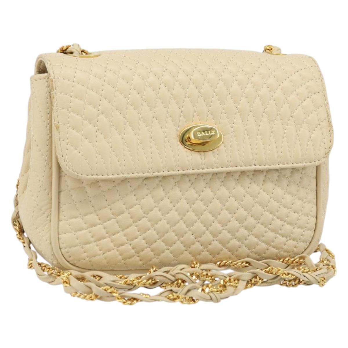BALLY Chain Shoulder Bag Leather Beige Gold Auth am10887V