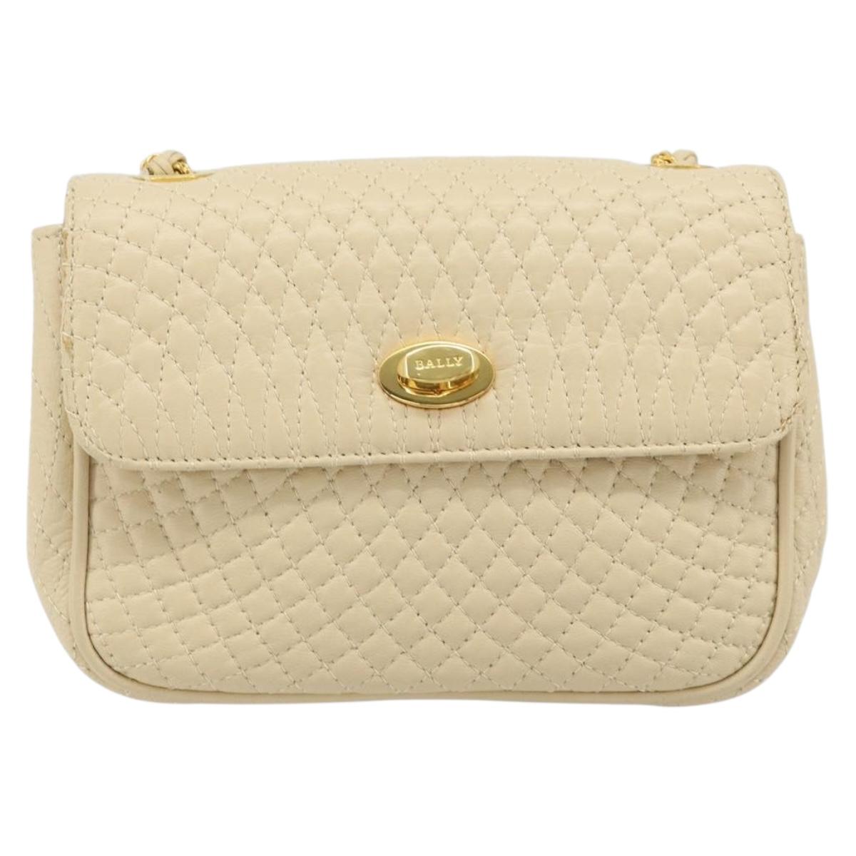 BALLY Chain Shoulder Bag Leather Beige Gold Auth am10887V