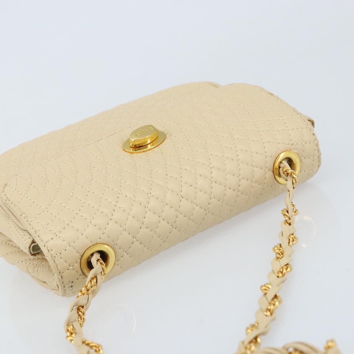 BALLY Chain Shoulder Bag Leather Beige Gold Auth am10887V