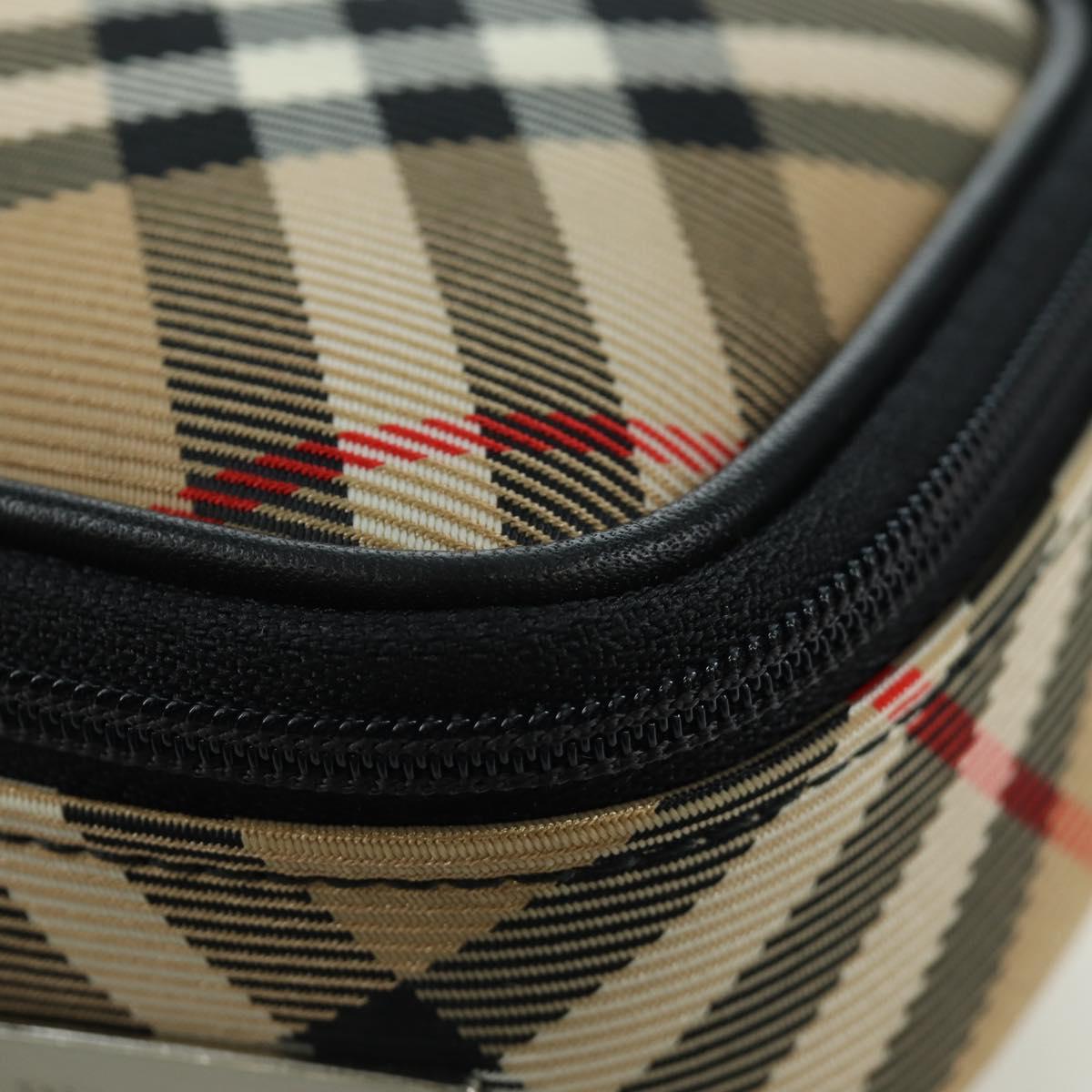 BURBERRY Nova Check Pouch Nylon Beige Silver Auth am10890V