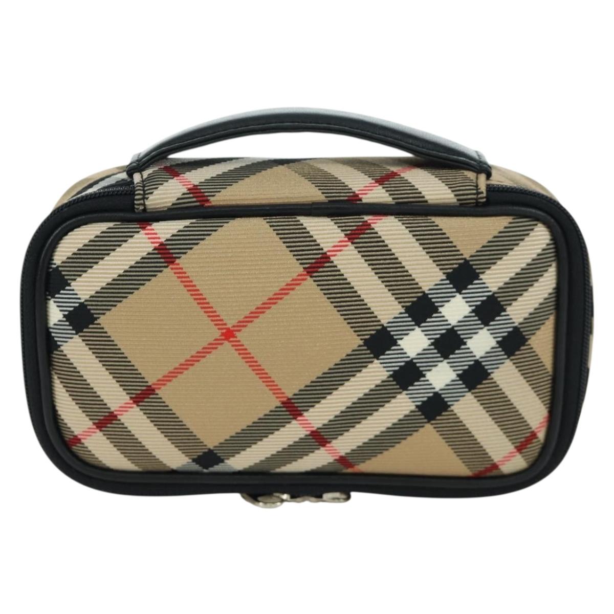 BURBERRY Nova Check Pouch Nylon Beige Silver Auth am10890V