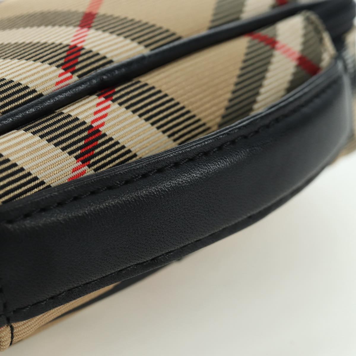BURBERRY Nova Check Pouch Nylon Beige Silver Auth am10890V