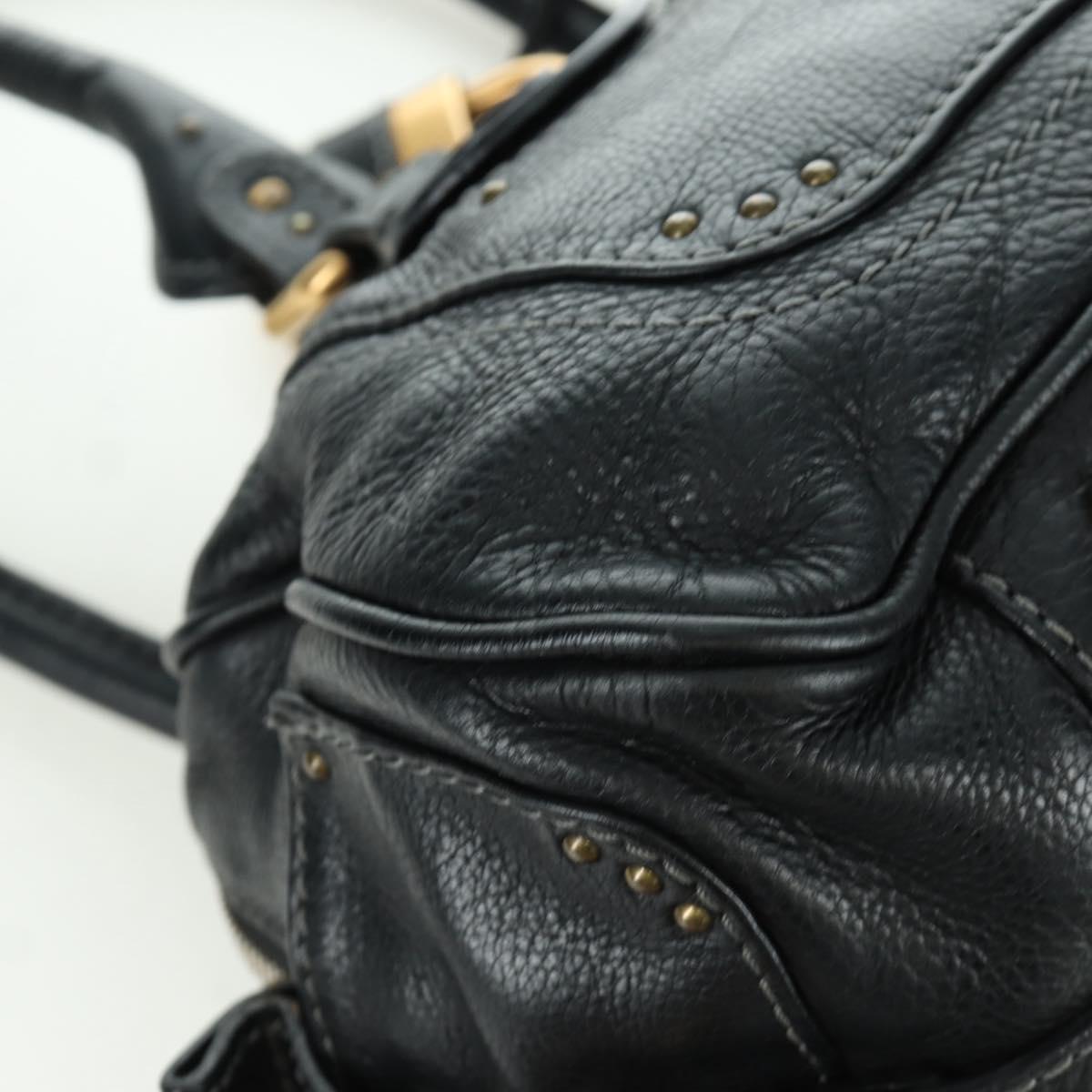 Chloe Paddington Tote Bag Leather Black Gold Silver Auth am10896V