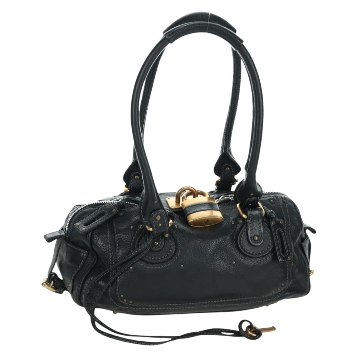Chloe Paddington Tote Bag Leather Black Gold Silver Auth am10896V