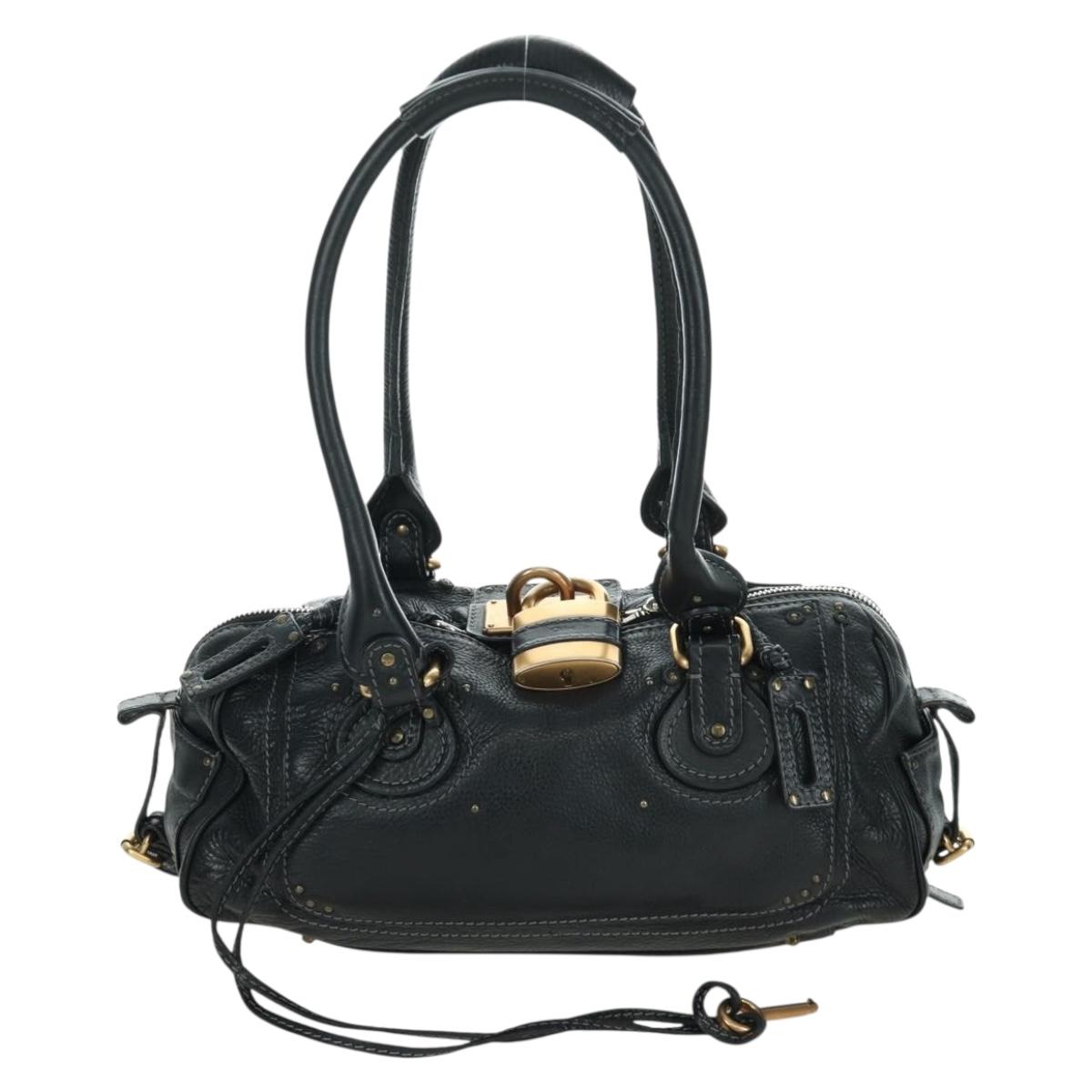 Chloe Paddington Tote Bag Leather Black Gold Silver Auth am10896V