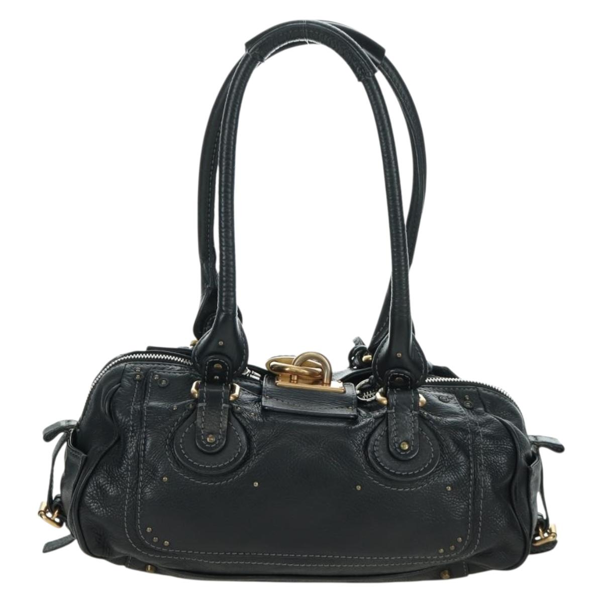 Chloe Paddington Tote Bag Leather Black Gold Silver Auth am10896V