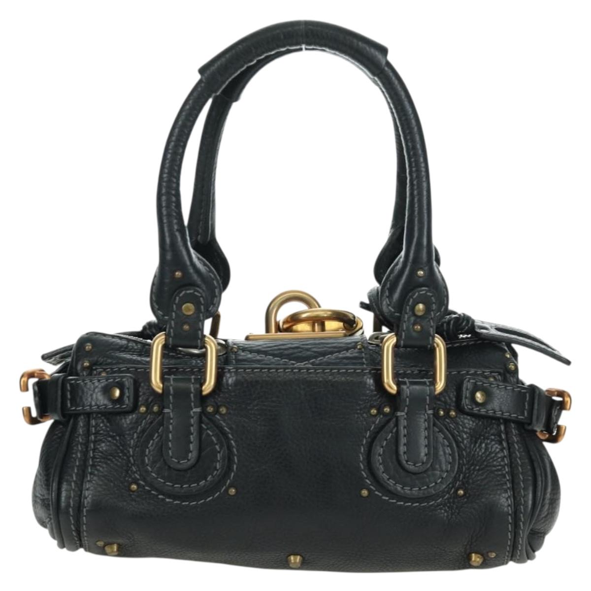 Chloe Mini Paddington Hand Bag Leather Black Gold Silver Auth am10897SAV