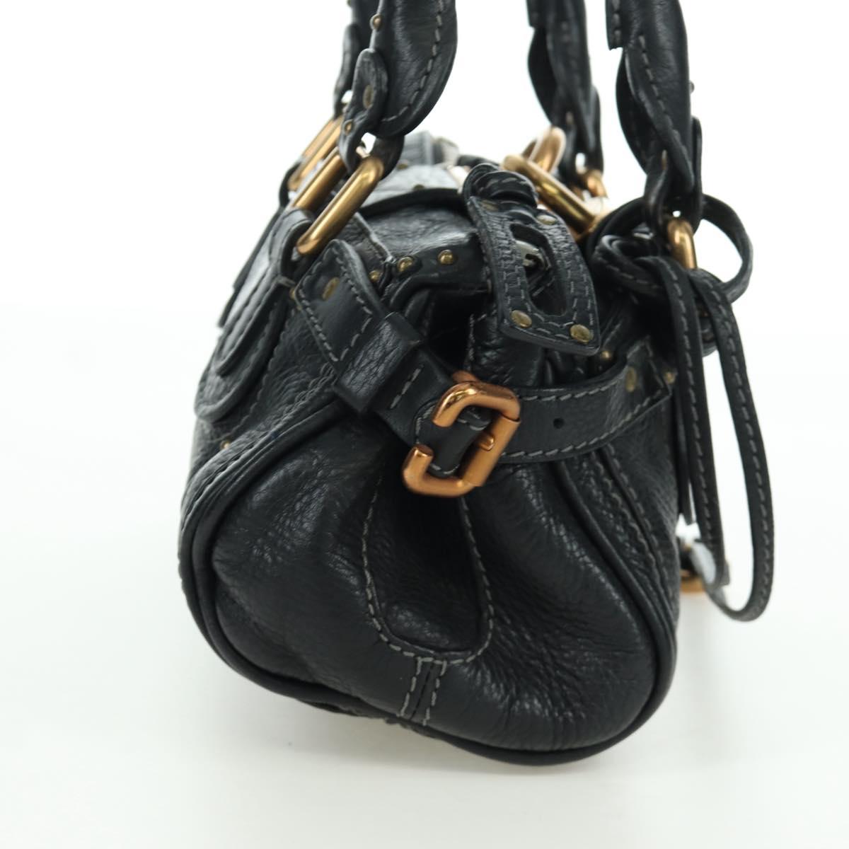Chloe Mini Paddington Hand Bag Leather Black Gold Silver Auth am10897SAV