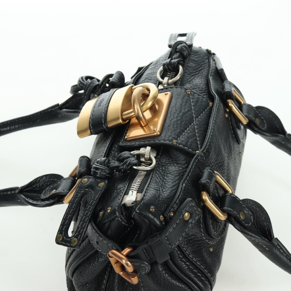 Chloe Mini Paddington Hand Bag Leather Black Gold Silver Auth am10897SAV
