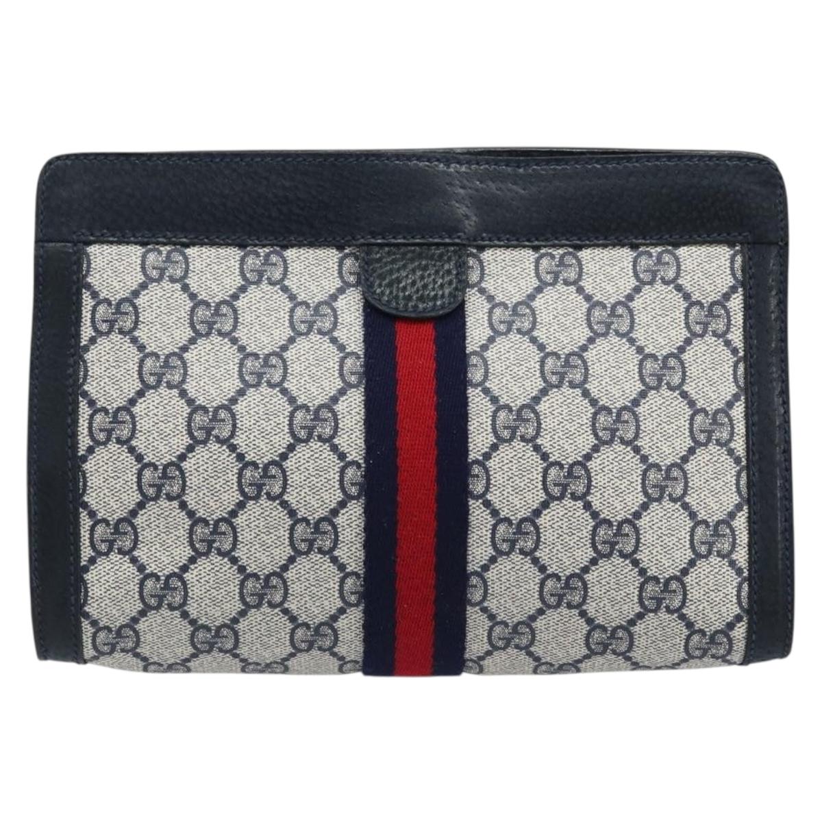 GUCCI GG Supreme Sherry Line Clutch Bag PVC Navy Red 89 01 001 Auth am10904