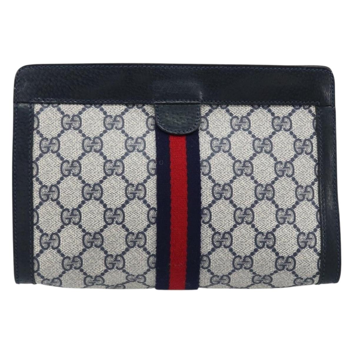 GUCCI GG Supreme Sherry Line Clutch Bag PVC Navy Red 89 01 001 Auth am10904