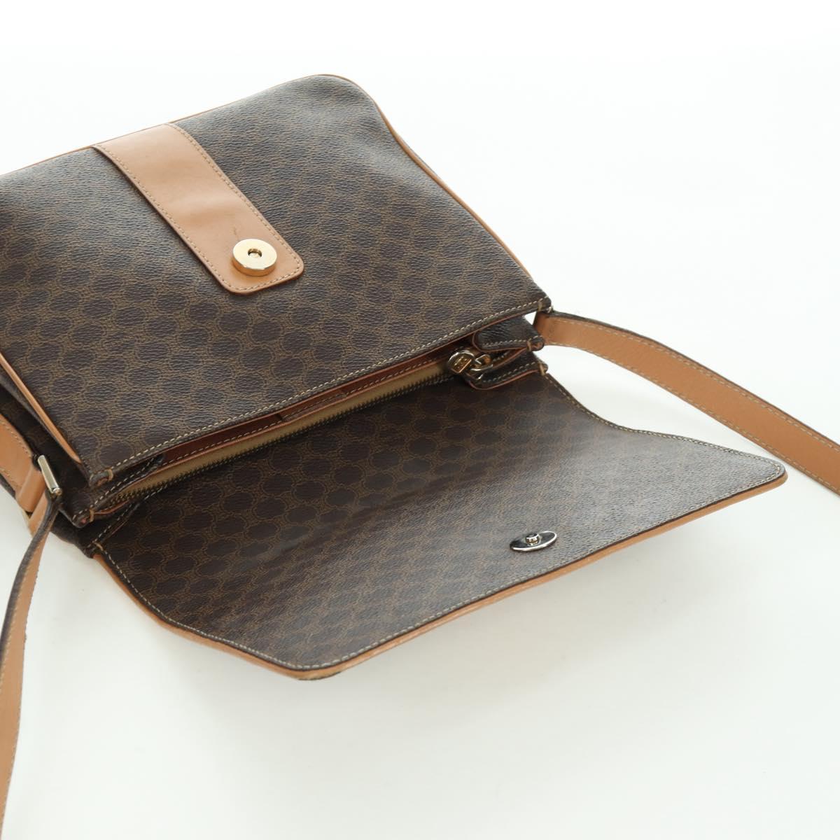CELINE Macadam Canvas Shoulder Bag PVC Leather Brown Gold Auth am10907V