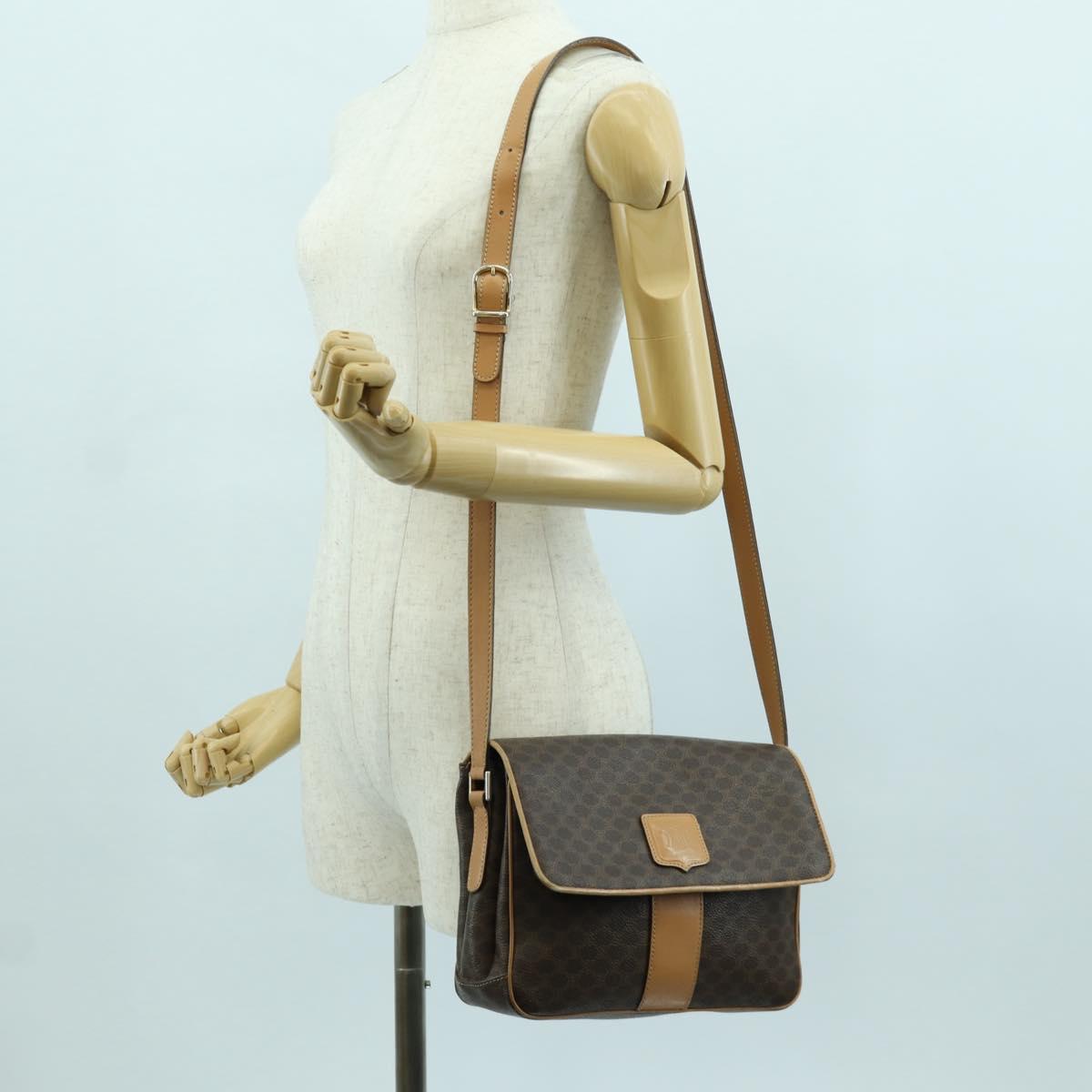 CELINE Macadam Canvas Shoulder Bag PVC Leather Brown Gold Auth am10907V
