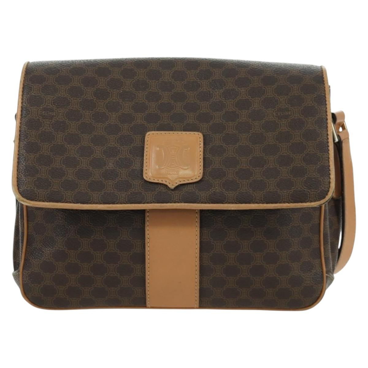 CELINE Macadam Canvas Shoulder Bag PVC Leather Brown Gold Auth am10907V