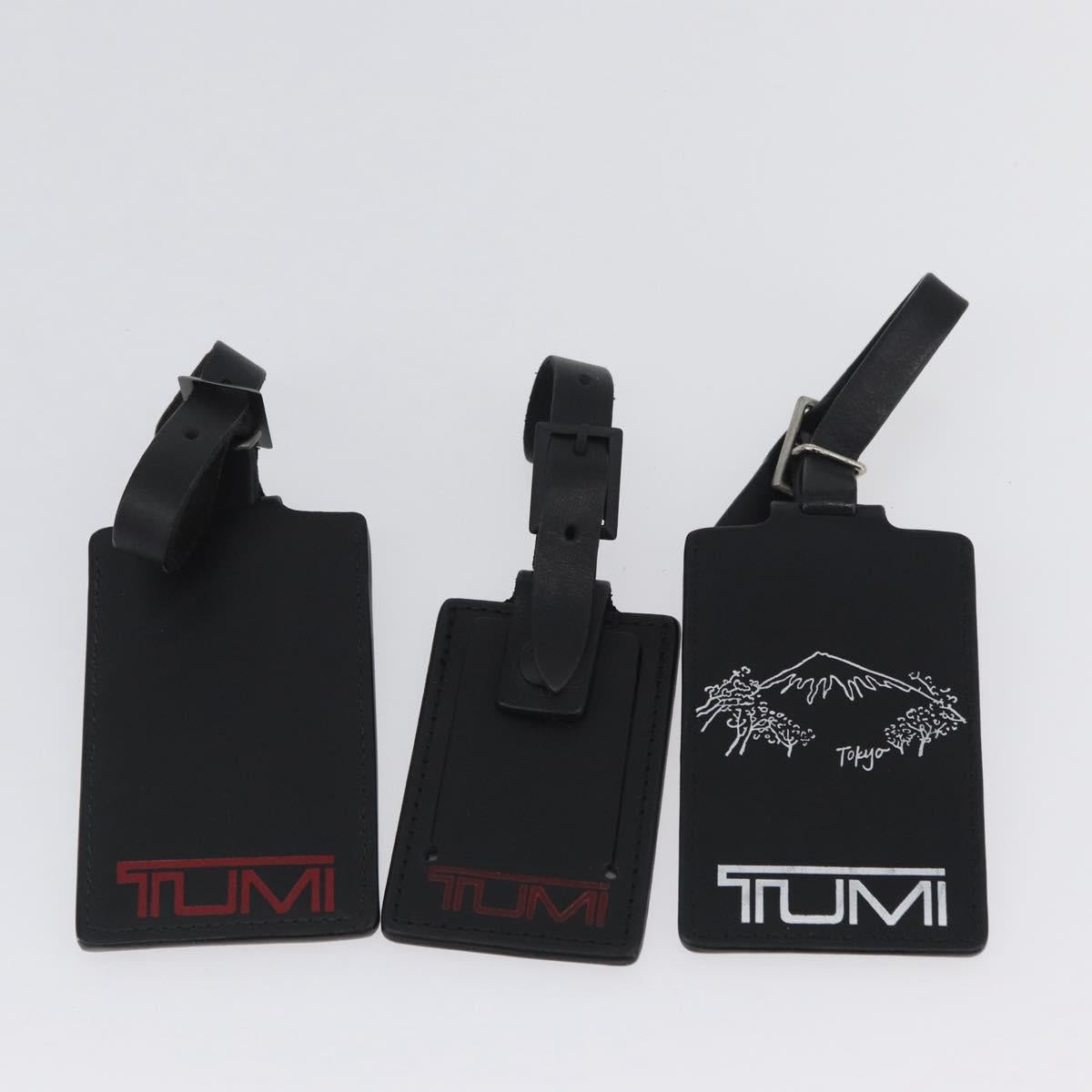 TUMI Pouch Name Tag Leather nylon 6 Set Black Auth am10927