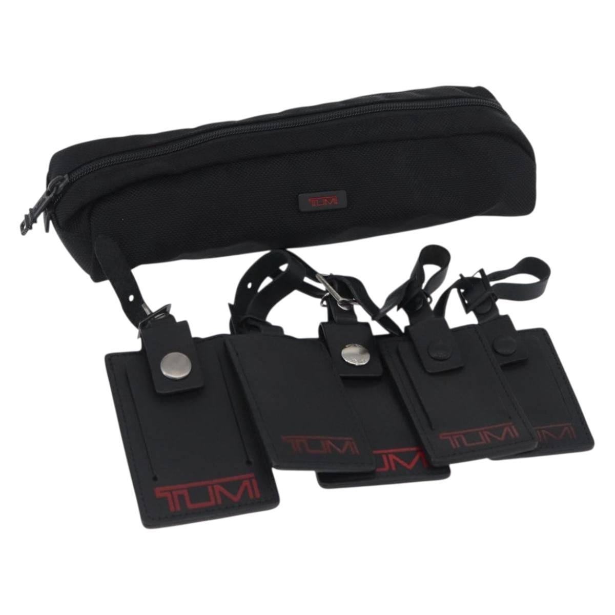 TUMI Pouch Name Tag Leather nylon 6 Set Black Auth am10927
