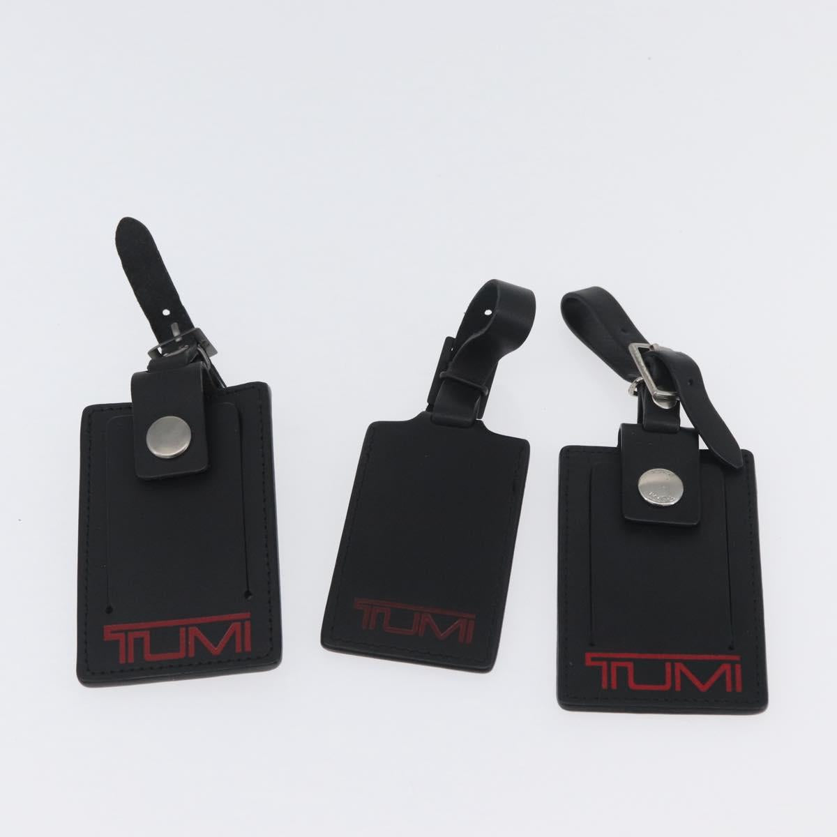 TUMI Pouch Name Tag Leather nylon 6 Set Black Auth am10927