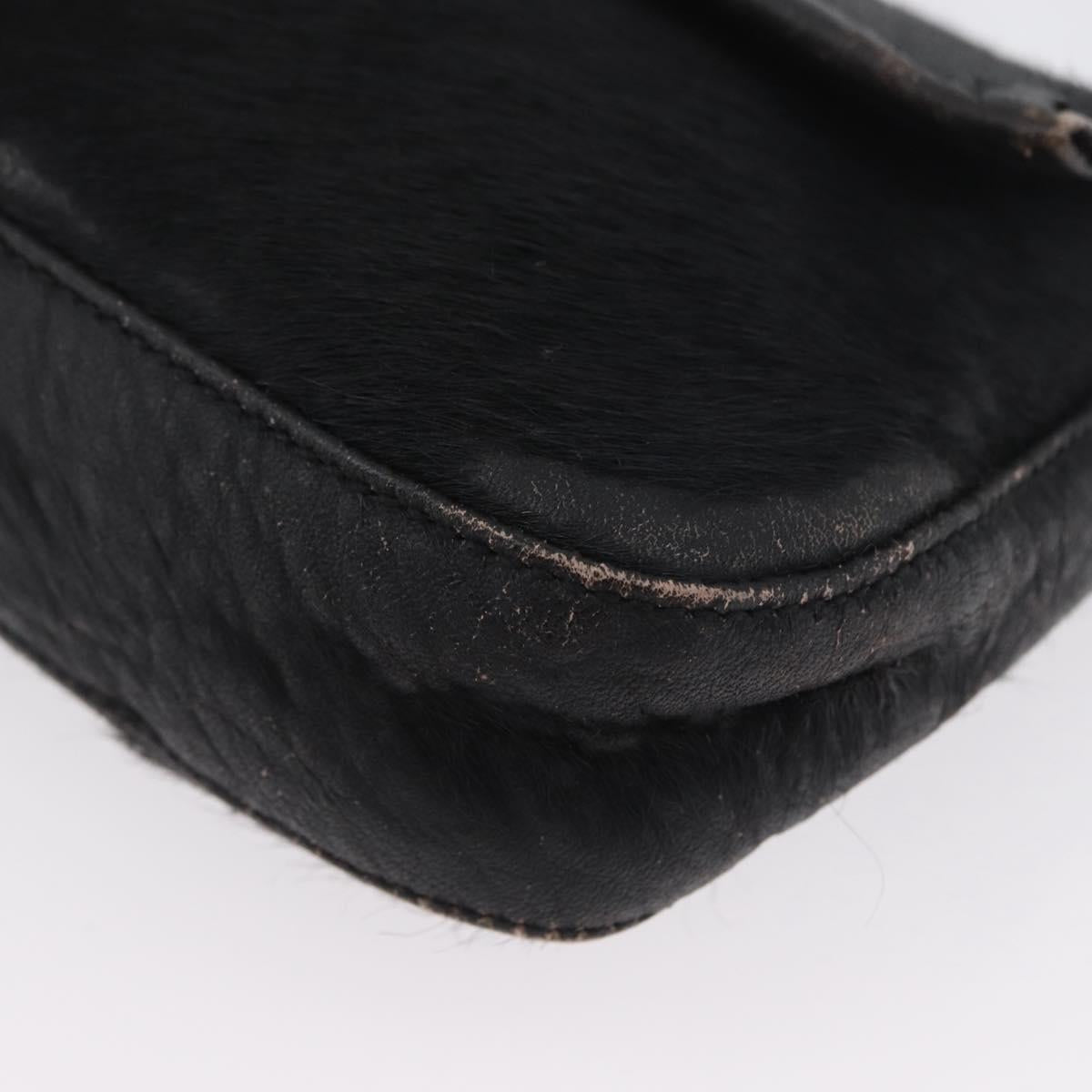 FENDI Unborn Calf Skin Mamma Baguette Shoulder Bag Black Silver Auth am10931A