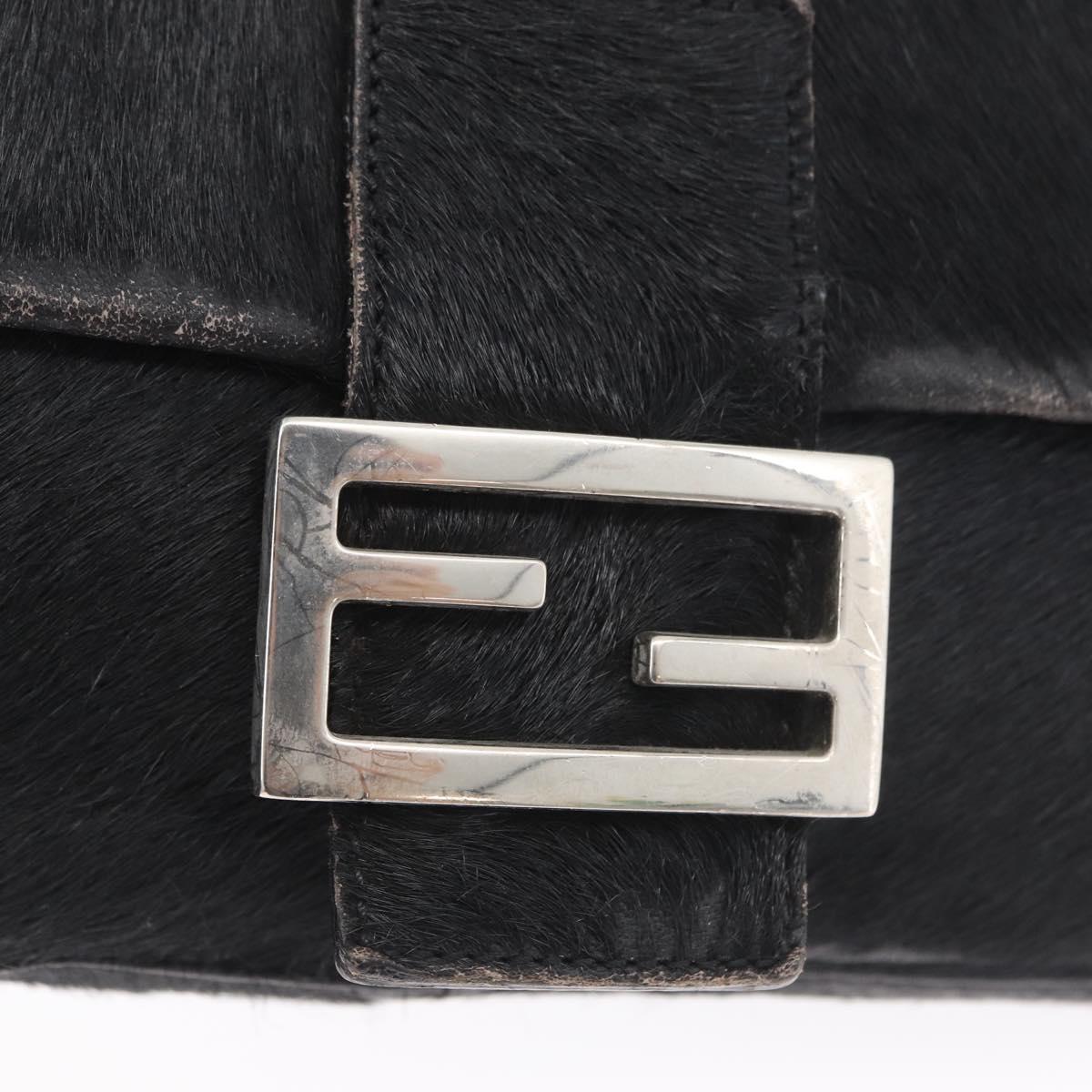 FENDI Unborn Calf Skin Mamma Baguette Shoulder Bag Black Silver Auth am10931A