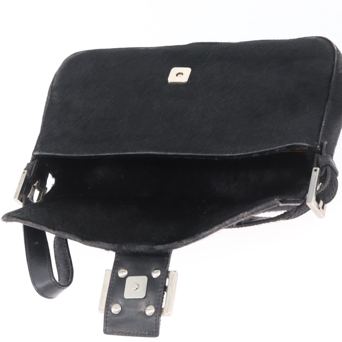 FENDI Unborn Calf Skin Mamma Baguette Shoulder Bag Black Silver Auth am10931A