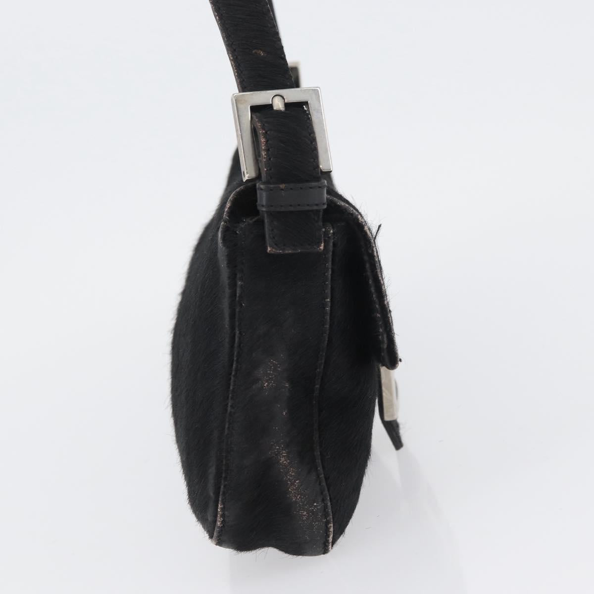 FENDI Unborn Calf Skin Mamma Baguette Shoulder Bag Black Silver Auth am10931A
