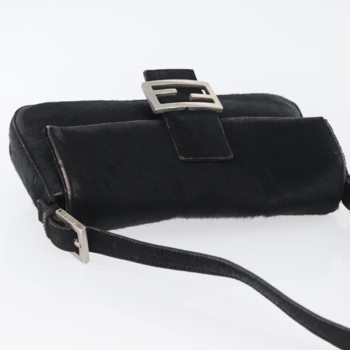 FENDI Unborn Calf Skin Mamma Baguette Shoulder Bag Black Silver Auth am10931A