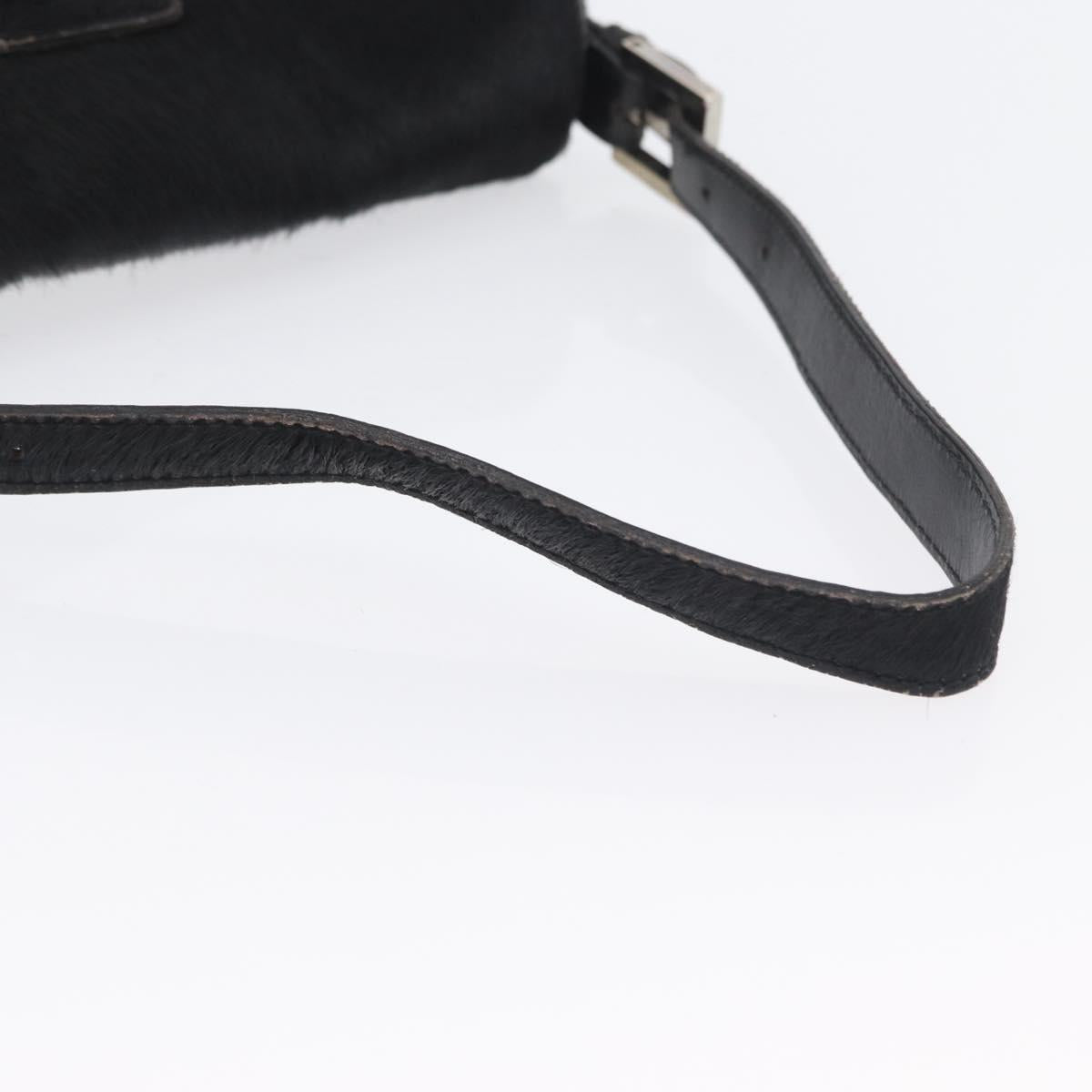 FENDI Unborn Calf Skin Mamma Baguette Shoulder Bag Black Silver Auth am10931A