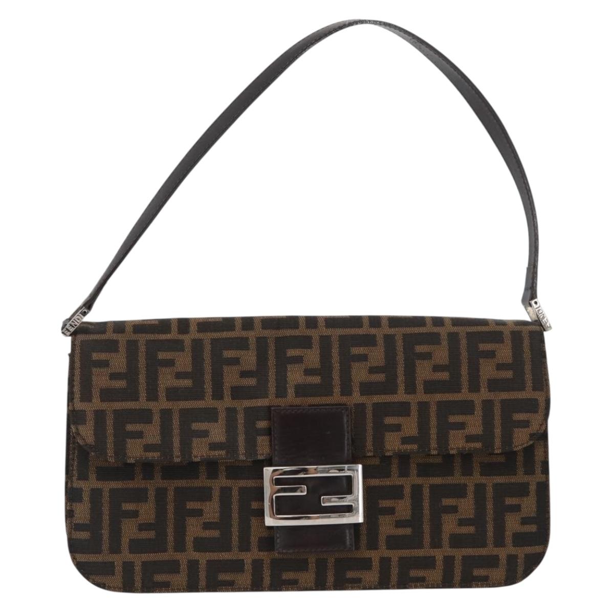 FENDI Zucca Canvas Mamma Baguette Shoulder Bag Brown Silver Auth am10947V