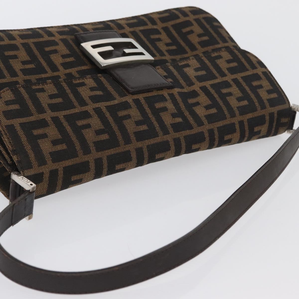 FENDI Zucca Canvas Mamma Baguette Shoulder Bag Brown Silver Auth am10947V