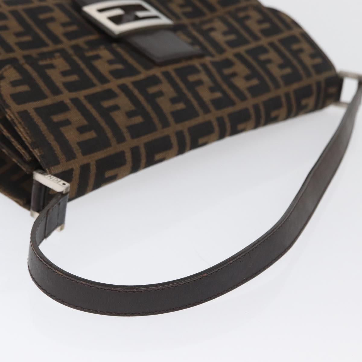FENDI Zucca Canvas Mamma Baguette Shoulder Bag Brown Silver Auth am10947V