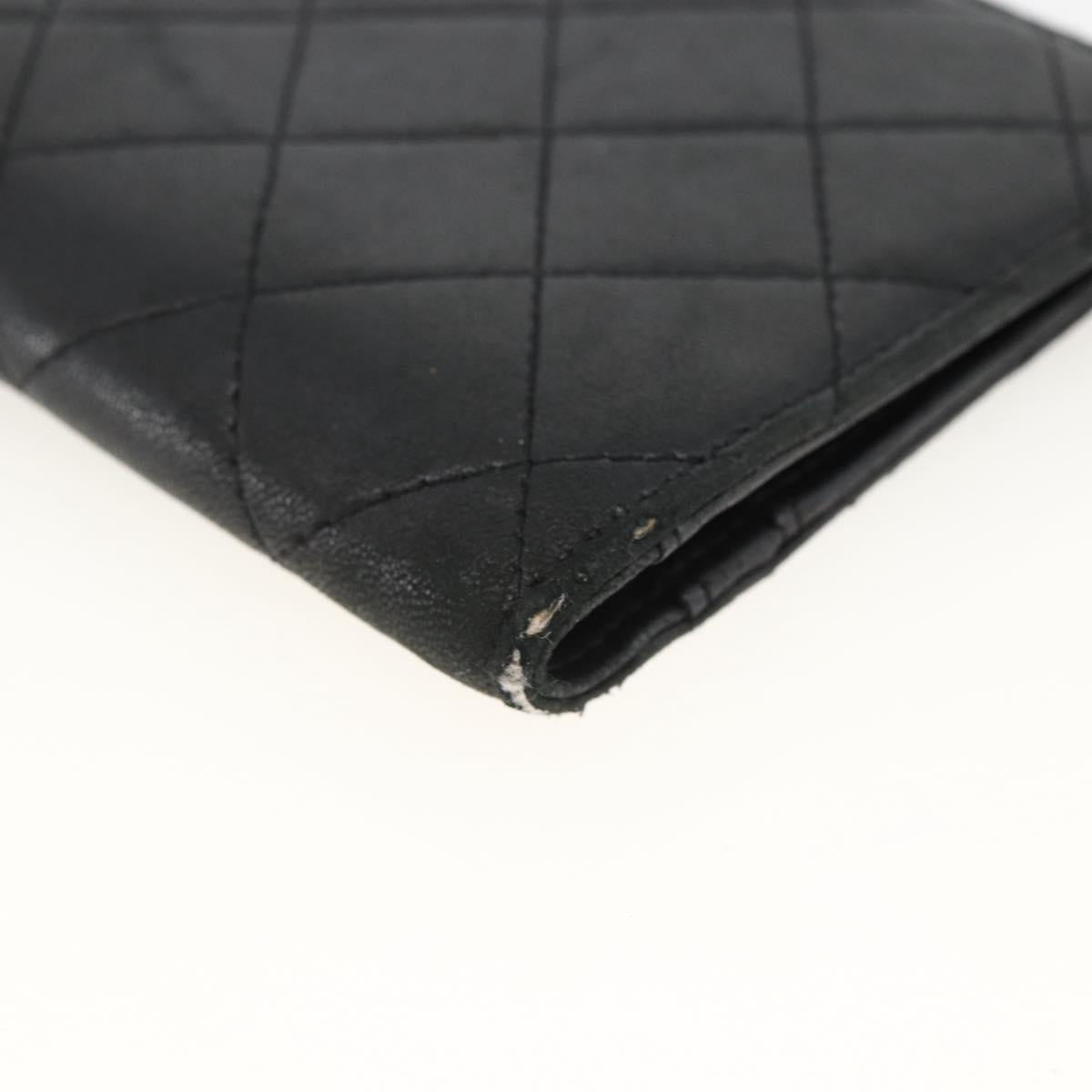 CHANEL Matelasse Long Wallet Lamb Skin Black Silver CC Auth am10948