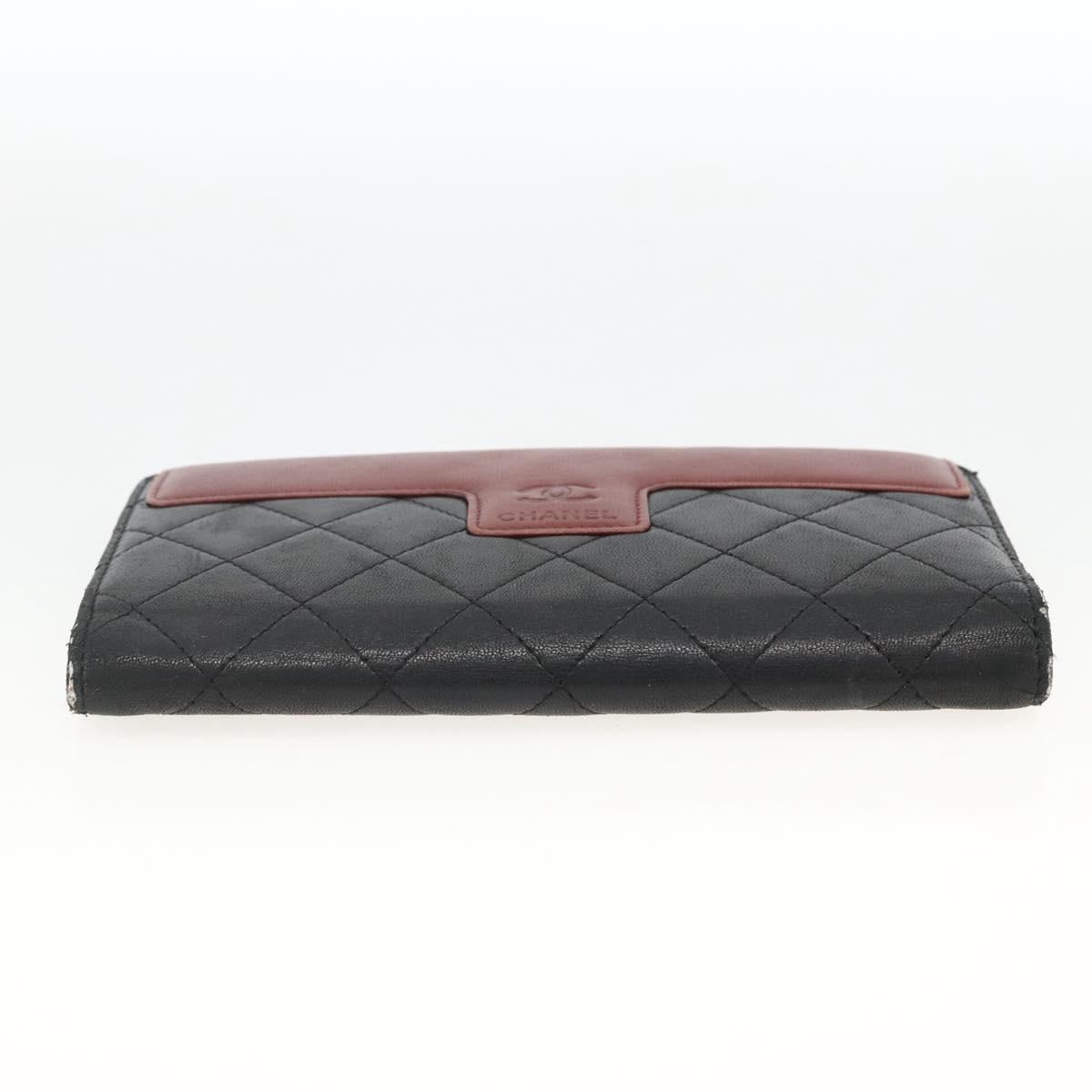 CHANEL Matelasse Long Wallet Lamb Skin Black Silver CC Auth am10948