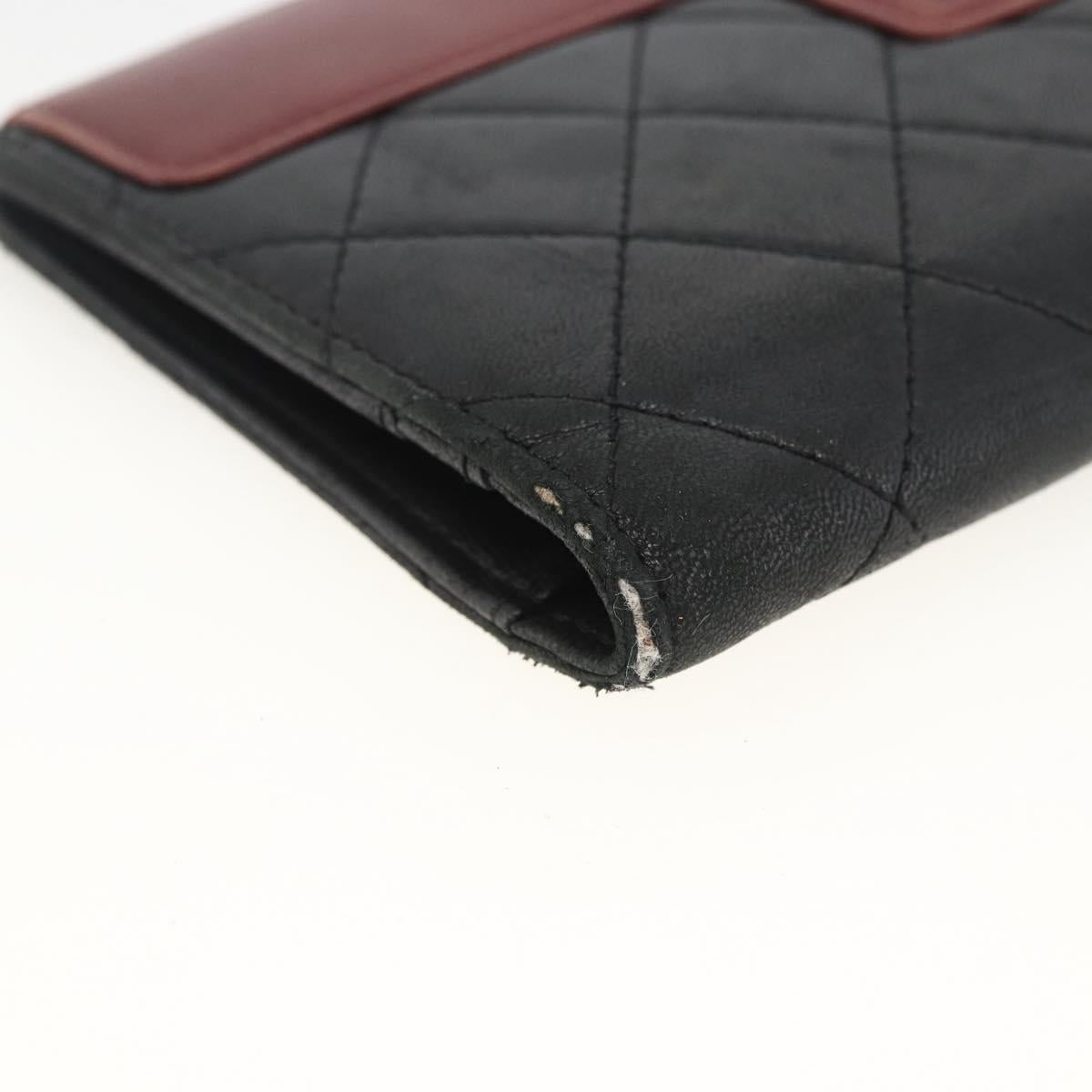 CHANEL Matelasse Long Wallet Lamb Skin Black Silver CC Auth am10948