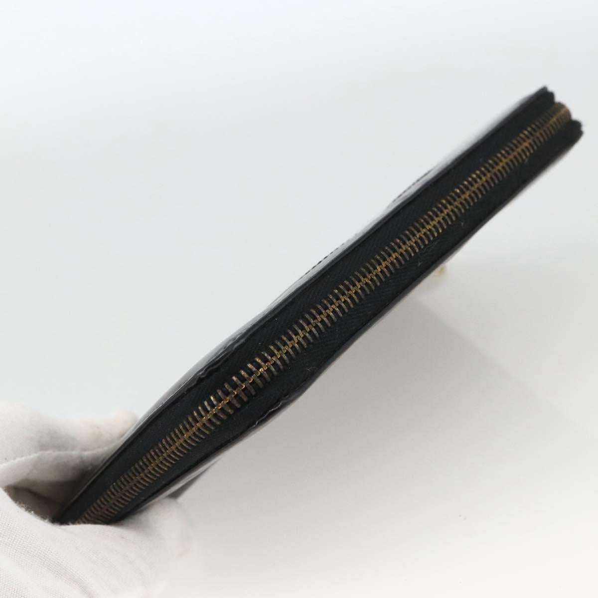 CHANEL Compact Long Wallet Patent leather Black CC Auth am10949A