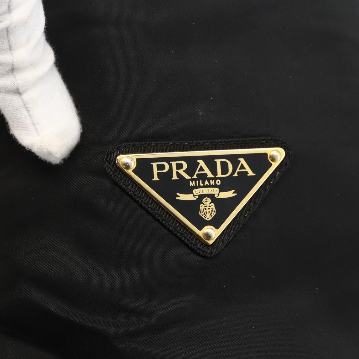 PRADA Chain Tote Bag Nylon Black Gold Auth am10950A