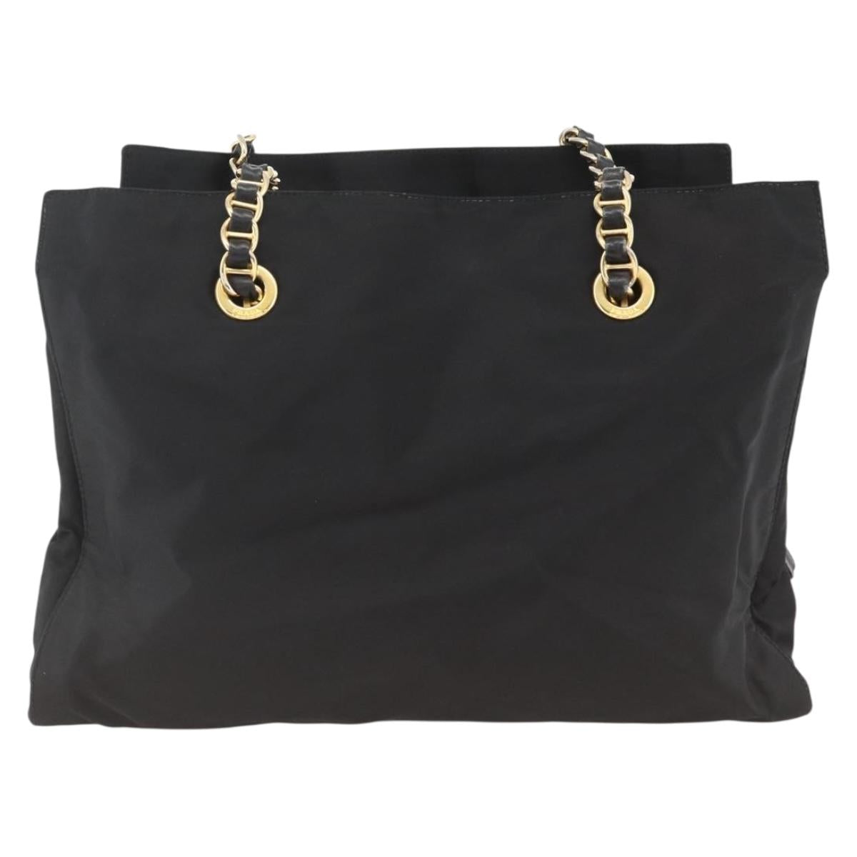 PRADA Chain Tote Bag Nylon Black Gold Auth am10950A