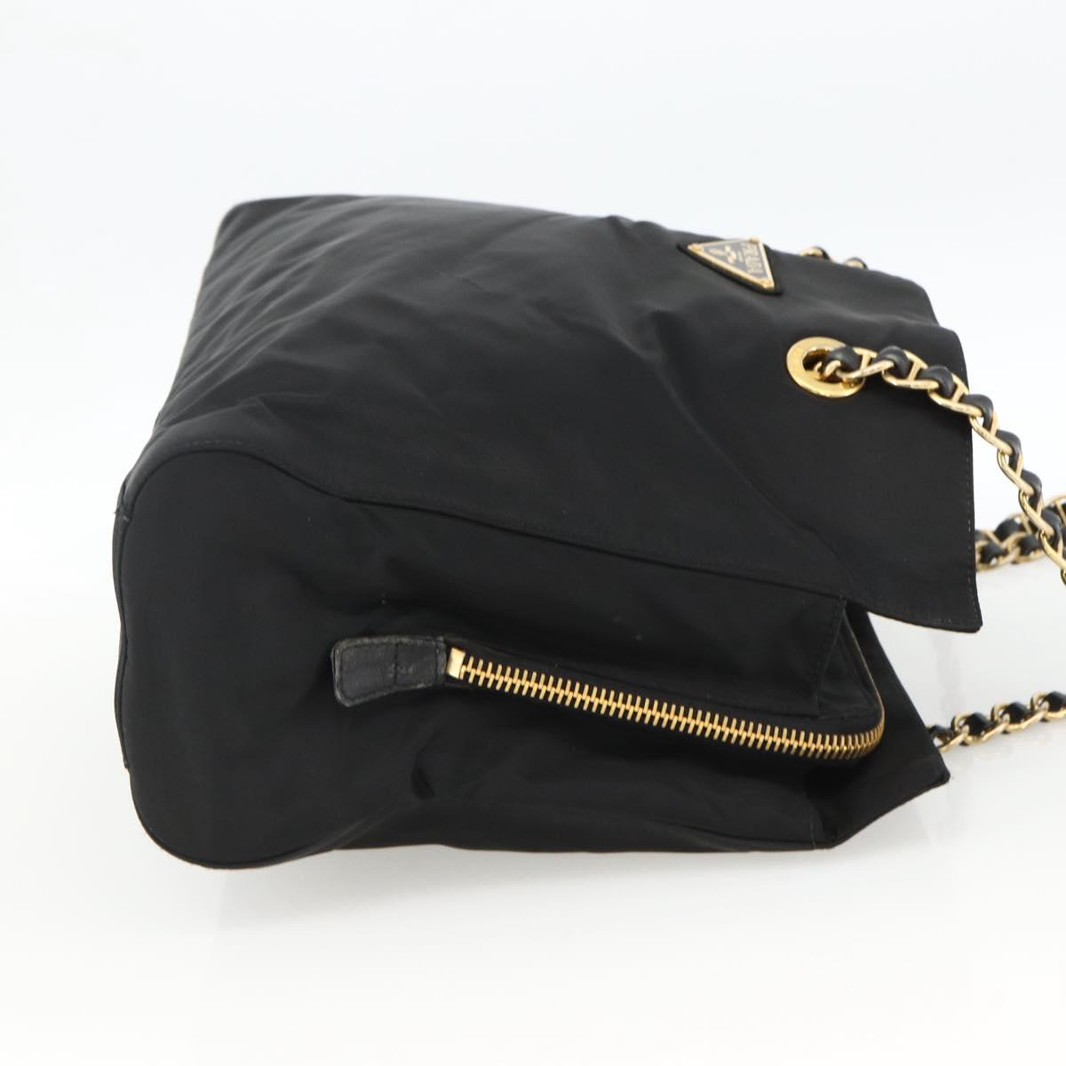 PRADA Chain Tote Bag Nylon Black Gold Auth am10950A