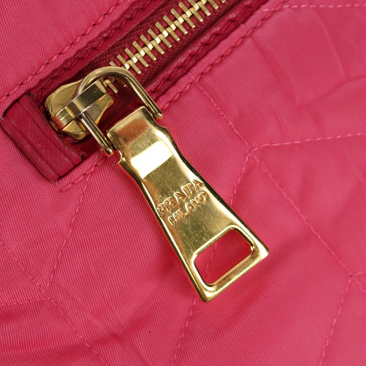 PRADA Chain Tote Bag Nylon Gold Pink Auth am10964V