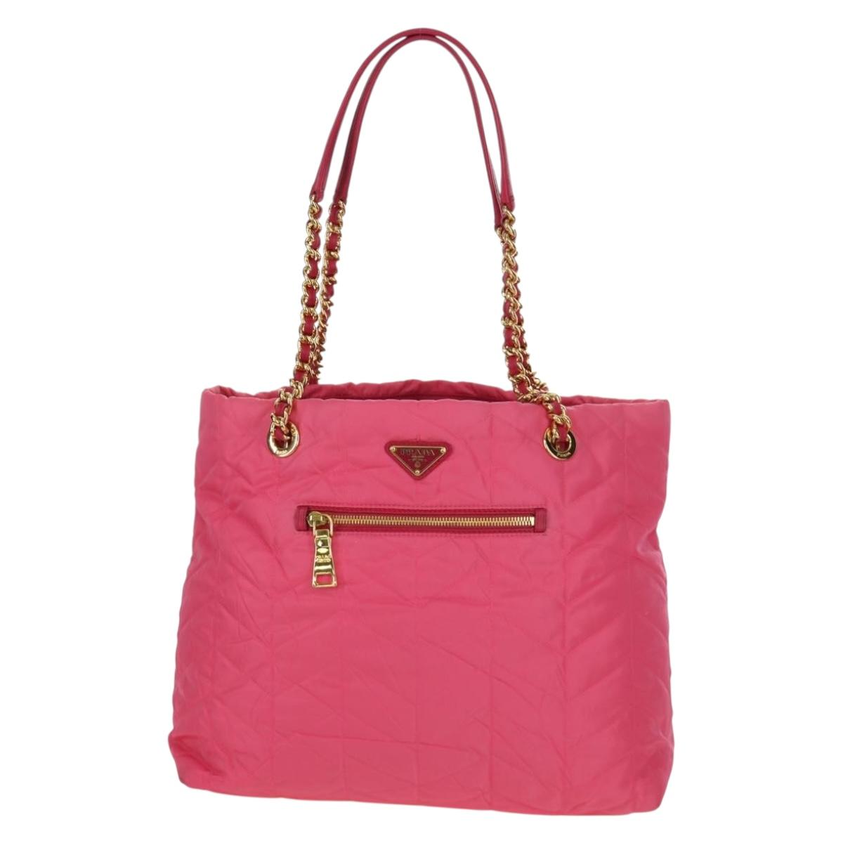 PRADA Chain Tote Bag Nylon Gold Pink Auth am10964V