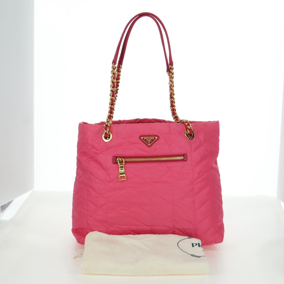PRADA Chain Tote Bag Nylon Gold Pink Auth am10964V