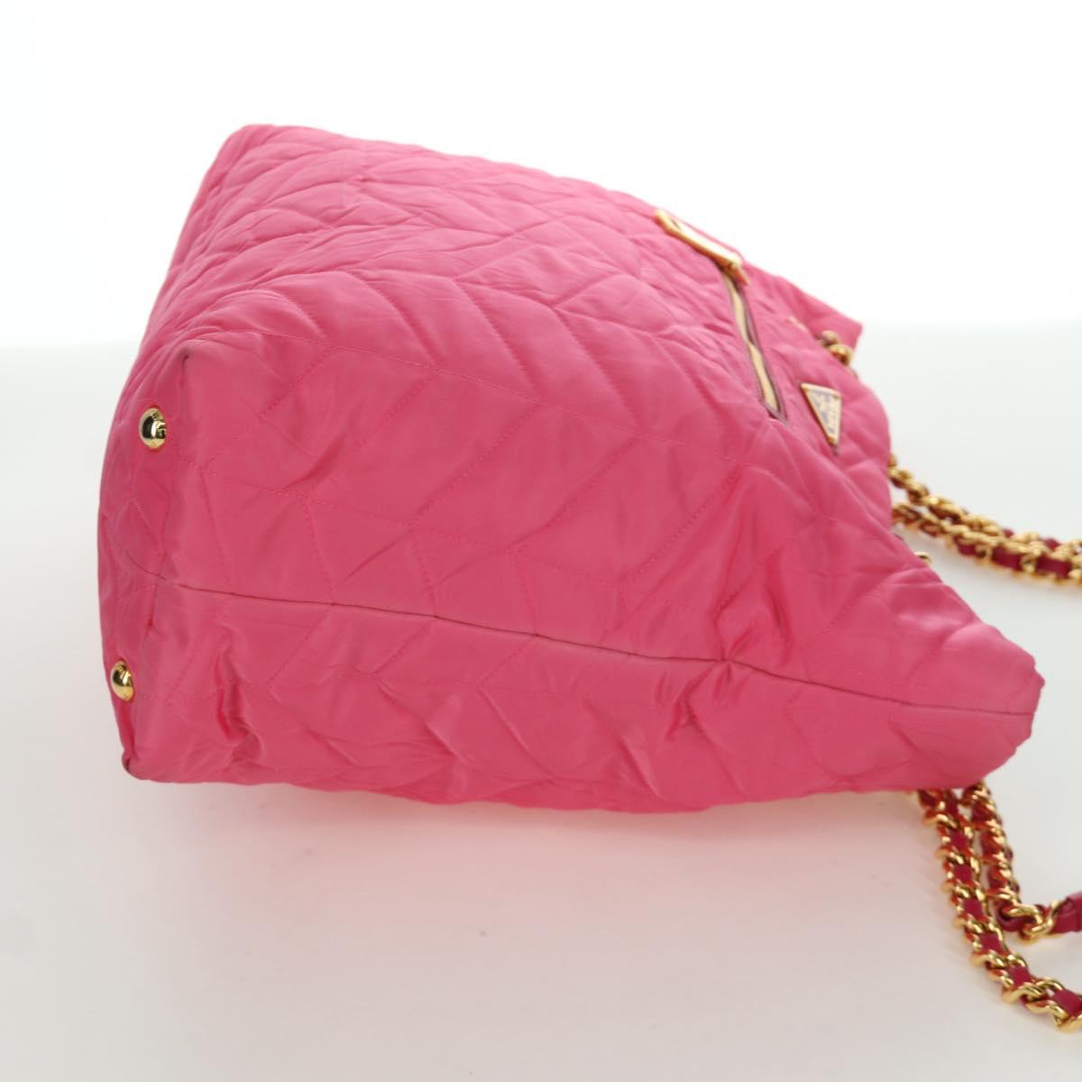 PRADA Chain Tote Bag Nylon Gold Pink Auth am10964V