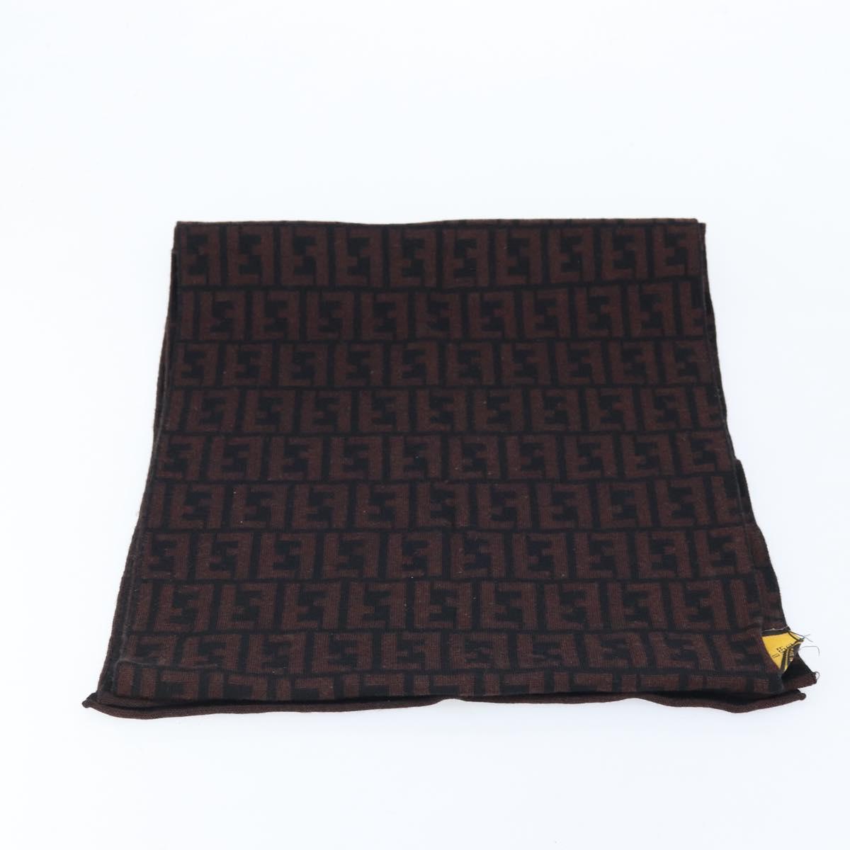 FENDI Zucca Canvas Scarf Wool Black Brown Auth am10995